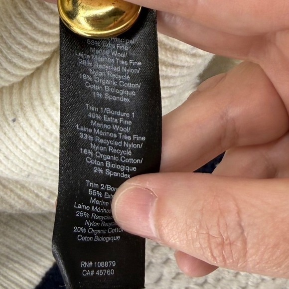 Rag & Bone Striped Cardigan Women Small Ivory Navy Blue Merino Wool Gold Button - Picture 6 of 11